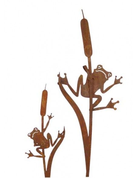 Insekten und Kriechtiere Gartenstecker Frosch an Schilfkolben hängend 90 cm hoch - klein Gesamthöhe 90cm