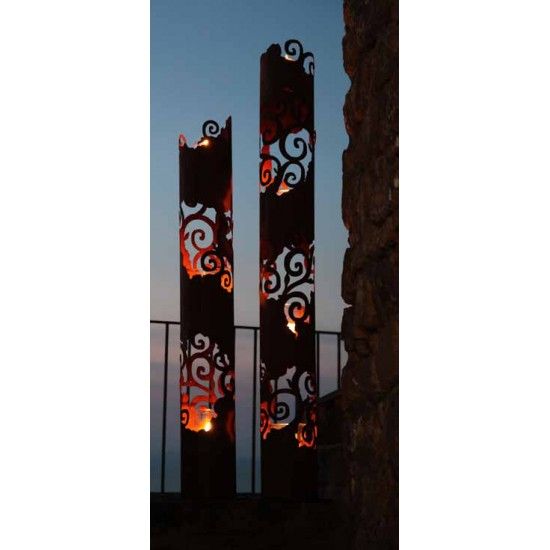 Rostdeko zum Beleuchten Windlichtsäule - Venezia - klein Höhe 145cm - runde Rostsäule Dekorative Windlichtsäule aus Metall für D