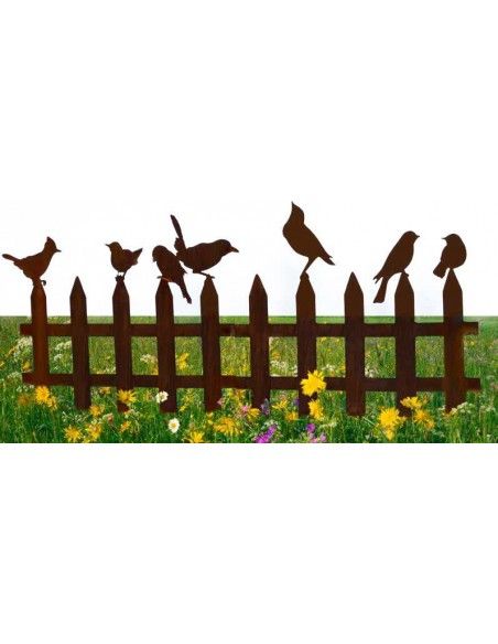 Vogel Deko Metall Steckzaun mit Vögelchen 2er Set zum Stecken 200 cm breit aus 3mm Stahl - Vogelzaun Set bestehend aus 2 x Vogel