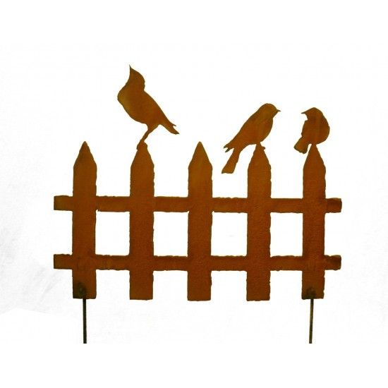 Vogel Deko Metall Steckzaun mit Vögelchen 2er Set zum Stecken 200 cm breit aus 3mm Stahl - Vogelzaun Set bestehend aus 2 x Vogel