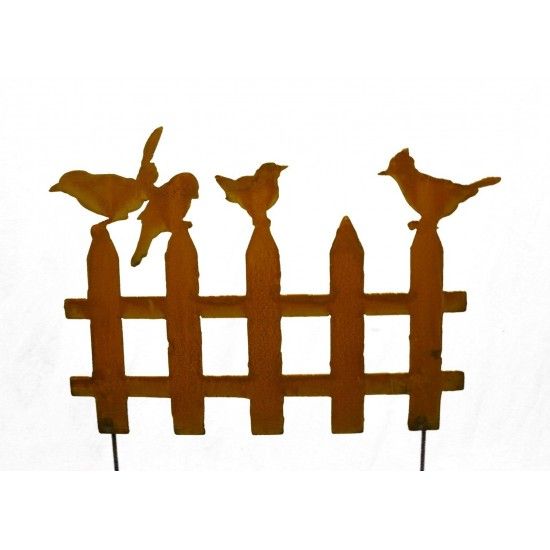 Vogel Deko Metall Steckzaun mit Vögelchen 2er Set zum Stecken 200 cm breit aus 3mm Stahl - Vogelzaun Set bestehend aus 2 x Vogel