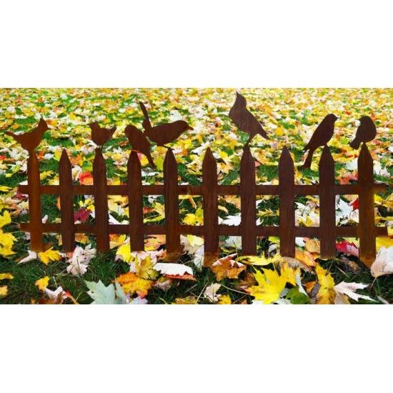 Vogel Deko Metall Steckzaun mit Vögelchen 2er Set zum Stecken 200 cm breit aus 3mm Stahl - Vogelzaun Set bestehend aus 2 x Vogel