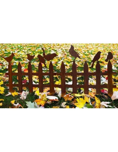 Vogel Deko Metall Steckzaun mit Vögelchen 2er Set zum Stecken 200 cm breit aus 3mm Stahl - Vogelzaun Set bestehend aus 2 x Vogel