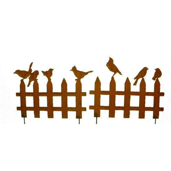 Vogel Deko Metall Steckzaun mit Vögelchen 2er Set zum Stecken 200 cm breit aus 3mm Stahl - Vogelzaun Set bestehend aus 2 x Vogel