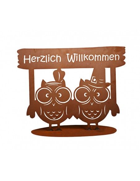 Deko Eulenpaar aus Metall mit Aufschrift - Herzlich Willkommen - Breite 51 cm Deko Eulenpaar aus Metall mit Aufschrift - Herzlich Willkommen - Breite 51 cm