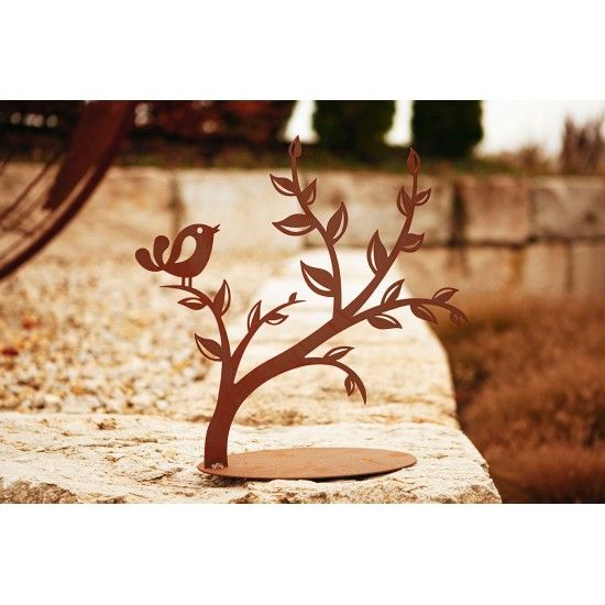 Deko Spatz auf Ast - Metall - Höhe 42 cm