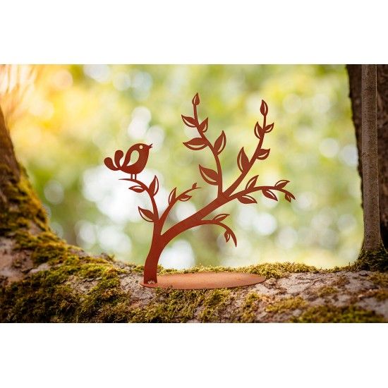 Deko Spatz auf Ast - Metall - Höhe 42 cm