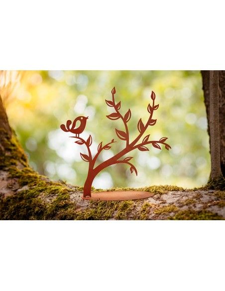 Deko Spatz auf Ast - Metall - Höhe 42 cm