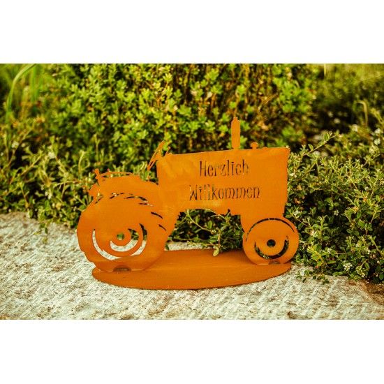 Deko Traktor aus Metall mit Aufschrift - Herzlich Willkommen - Breite 44 cm