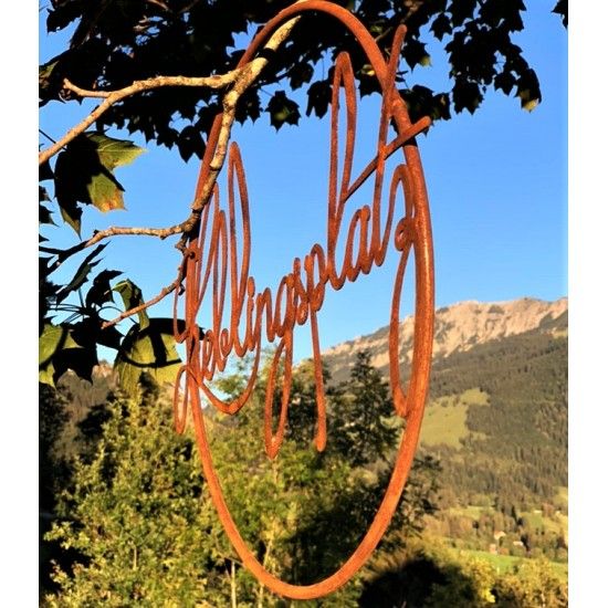 Lieblingsplatz Schilder und Schriftzug Edelrost Schriftzug - Lieblingsplatz - im Ring aus Metall, Ø 40 cm Edelrost Schriftzug "L