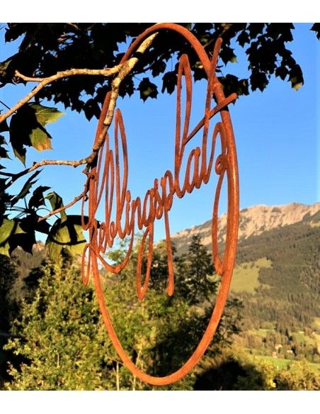 Lieblingsplatz Schilder und Schriftzug Edelrost Schriftzug - Lieblingsplatz - im Ring aus Metall, Ø 40 cm Edelrost Schriftzug "L