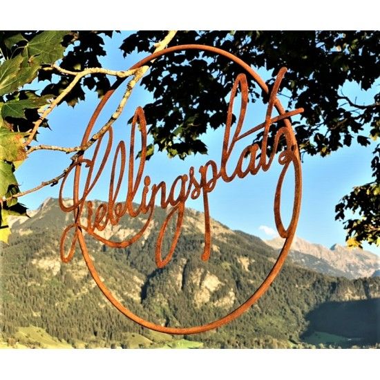 Lieblingsplatz Schilder und Schriftzug Edelrost Schriftzug - Lieblingsplatz - im Ring aus Metall, Ø 40 cm Edelrost Schriftzug "L