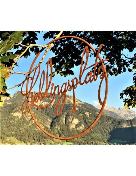 Lieblingsplatz Schilder und Schriftzug Edelrost Schriftzug - Lieblingsplatz - im Ring aus Metall, Ø 40 cm Edelrost Schriftzug "L