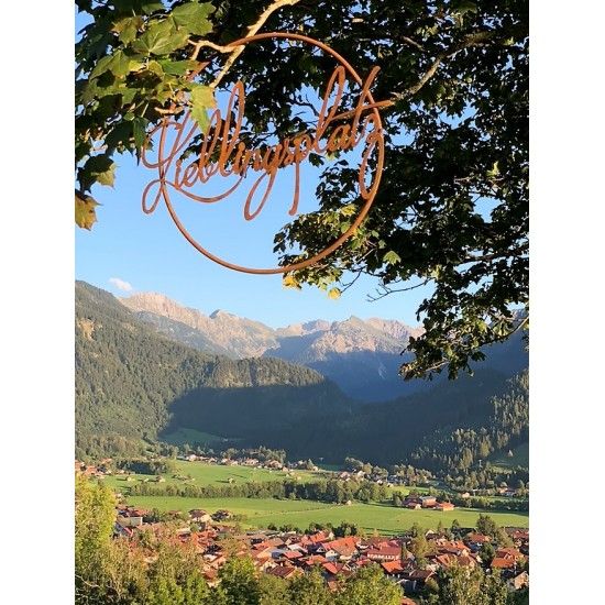 Lieblingsplatz Schilder und Schriftzug Edelrost Schriftzug - Lieblingsplatz - im Ring aus Metall, Ø 40 cm Edelrost Schriftzug "L