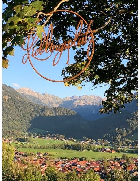 Lieblingsplatz Schilder und Schriftzug Edelrost Schriftzug - Lieblingsplatz - im Ring aus Metall, Ø 40 cm Edelrost Schriftzug "L