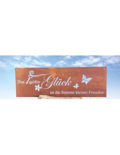 Das größte Glück ist die Summe vieler Freuden Edelrost Spruchtafel
