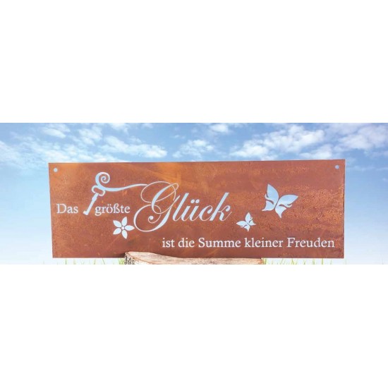  Das größte Glück ist die Summe vieler Freuden Edelrost Spruchtafel