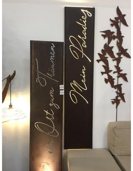 Skulpturen - Rostsäulen und Stelen  Schmale Sichtschutzwand Garten - Ein Ort zum Träumen - Höhe 200 cm Spruch : ein Ort zum Träu