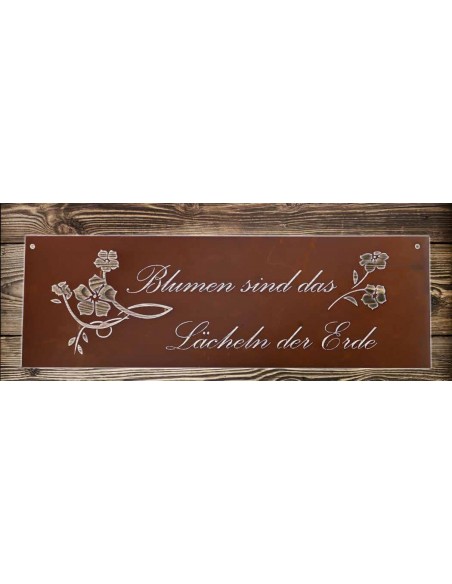 Blumen sind das Lächeln der Erde - Blechschild mit schönem Spruch