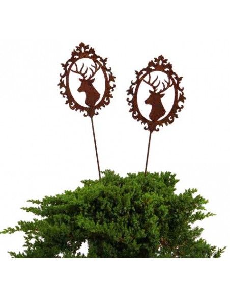 Tierstecker Edelrost Hirsch im Barockrahmen zum Stecken Edelrost 20 cm Edelrost Hirsch im Barockrahmen mit Stab zum Stecken in B