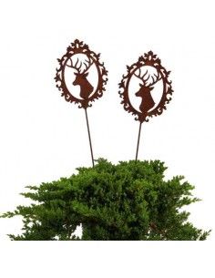 Tierstecker Edelrost Deko Hirsch im Barockrahmen zum Stecken Edelrost 30 cm Edelrost Hirsch im Barockrahmen mit Stab zum Stecken