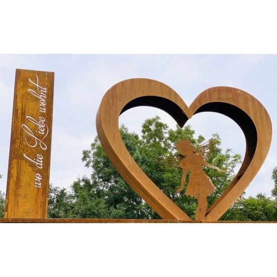 Skulpturen - Rostsäulen und Stelen  Deko Gartenstele mit Spruch - Wo die Liebe wohnt - Höhe 200 cm - Deko für den Außenbereich