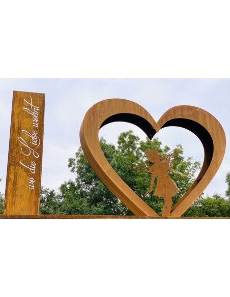 Skulpturen - Rostsäulen und Stelen  Deko Gartenstele mit Spruch - Wo die Liebe wohnt - Höhe 200 cm - Deko für den Außenbereich 
 Skulpturen - Rostsäulen und Stelen  Deko Gartenstele mit Spruch - Wo die Liebe wohnt - Höhe 200 cm - Deko für den Außenbereich