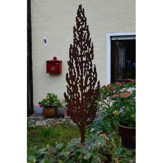 Bäume Edelrost Zypresse - Toscana - mit Ausschnitten, Höhe 180 cm, zum Stecken Höhe 180 cm
Breite 45 cm
hinten ist ein Rohr an