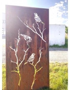 Edelrost Sichtschutzwand "Meisen auf Ast", Höhe 200 cm, Breite 100 cm 2