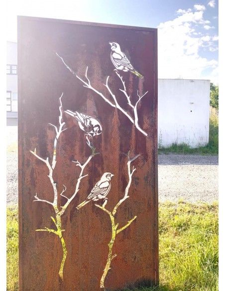 Sichtschutzwände und Paravents Edelrost Sichtschutzwand - Meisen auf Ast - H x B 200 x 100 cm Edelrost Sichtschutzwand "Meisen a