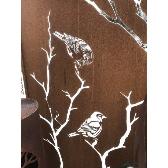 Vogel Deko Edelrost Sichtschutzwand - Meisen auf Ast - Höhe 200 cm Edelrost Sichtschutzwand "Meisen auf Ast"
Höhe: 200 cm
Brei