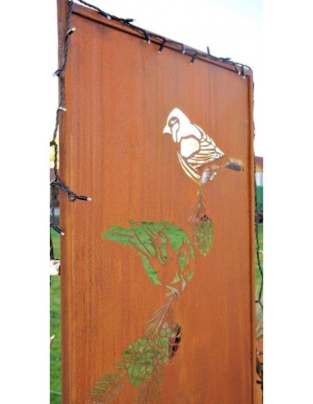 Sichtschutzwände und Paravents Edelrost Sichtschutzwand - Meisen mit Zapfen - Höhe 200 cm - Gartenparavents Edelrost Sichtschutz