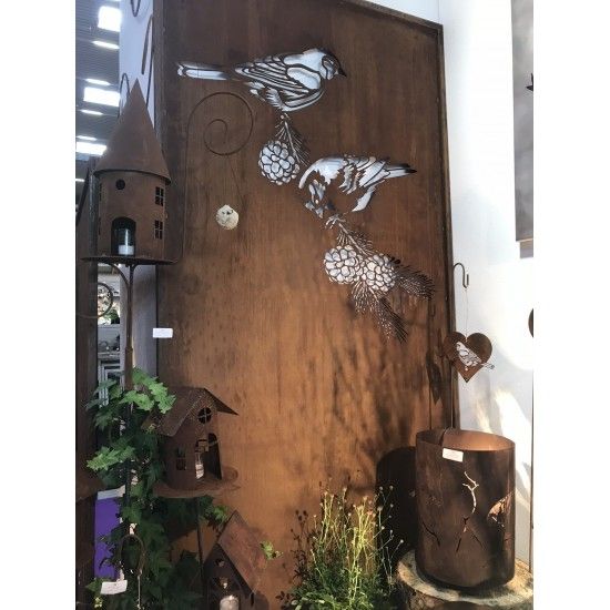 Sichtschutzwände und Paravents Edelrost Sichtschutzwand - Meisen mit Zapfen - Höhe 200 cm - Gartenparavents Edelrost Sichtschutz