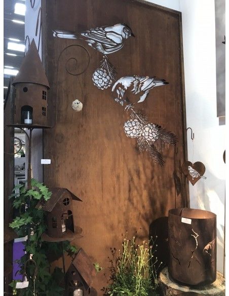 Sichtschutzwände und Paravents Edelrost Sichtschutzwand - Meisen mit Zapfen - Höhe 200 cm - Gartenparavents Edelrost Sichtschutz