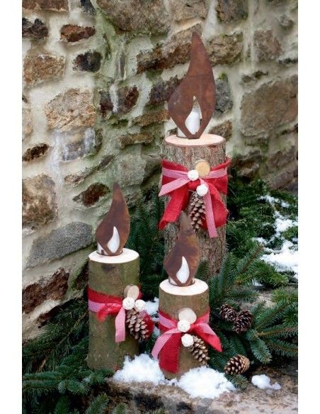 3 Flammen Edelrost Metall Gartenkerzen – 11,5cm, 15,5cm, 19cm Hoch, Mit Schraubgewinde Für Holz