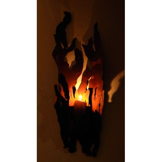 Treibholz Deko - Rost Deko in Treibholz Optik Wandfackel - Treibholz - für Kerzen 54 cm (klein) - rustikale Wanddeko 

Treibho