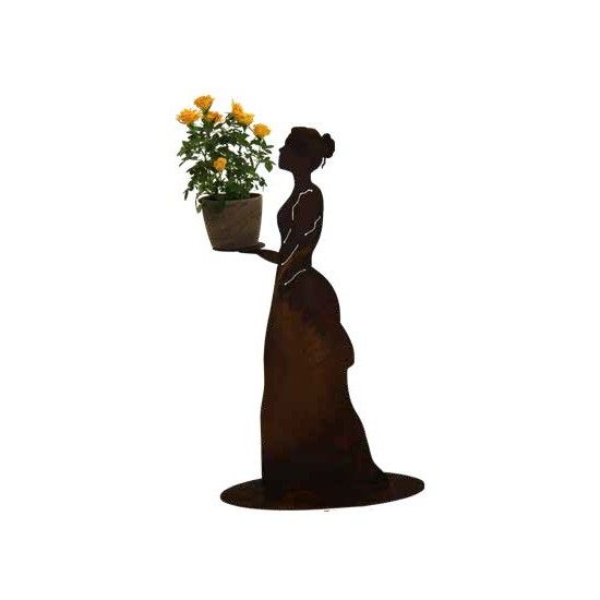 Kerzenhalter Rankhilfe - Mademoiselle - mit Kleid und Tablett - Höhe 72 cm Rost-Metall Rankhilfe "Mademoiselle" mit geschlossene
