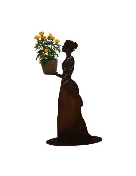 Kerzenhalter Rankhilfe - Mademoiselle - mit Kleid und Tablett - Höhe 72 cm Rost-Metall Rankhilfe "Mademoiselle" mit geschlossene