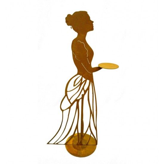 lebensgroße Figuren Rankhilfe - Mademoiselle - mit Kleid und Tablett - Höhe 125 cm Metall Rankhilfe "Mademoiselle" mit Kleid und