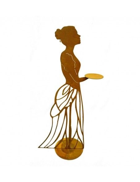lebensgroße Figuren Rankhilfe - Mademoiselle - mit Kleid und Tablett - Höhe 125 cm Metall Rankhilfe "Mademoiselle" mit Kleid und