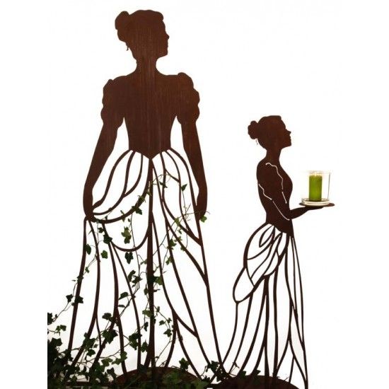 lebensgroße Figuren Rankhilfe - Mademoiselle - mit Kleid und Tablett - Höhe 125 cm Metall Rankhilfe "Mademoiselle" mit Kleid und