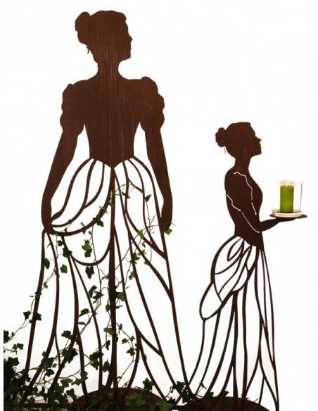 lebensgroße Figuren Rankhilfe - Mademoiselle - mit Kleid und Tablett - Höhe 125 cm Metall Rankhilfe "Mademoiselle" mit Kleid und