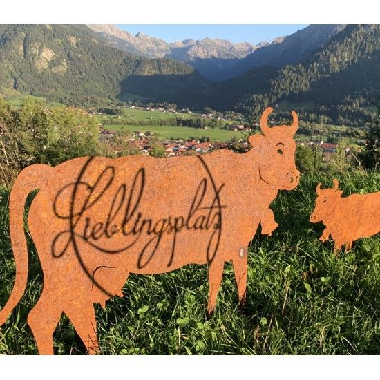 Allgäu Deko Edelrost Kuh groß  80 x 58 cm auf Stangen Original Allgäuer Rostkuh Breite 80 cm
Höhe 58 cm
Mit Metallrohr als Sta