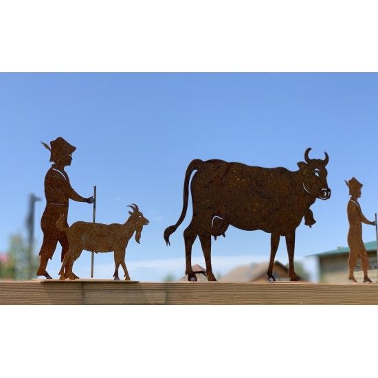 Allgäu Deko Edelrost Deko Kuh klein 30 x 20 cm auf Platte Original Allgäuer Viehscheid Kuh Die Original Allgäuer Rost Kuh in kle