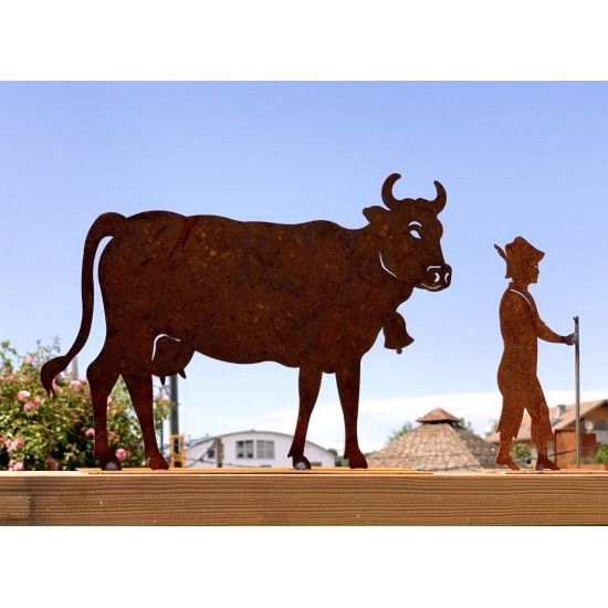 Allgäu Deko Edelrost Deko Kuh klein 30 x 20 cm auf Platte Original Allgäuer Viehscheid Kuh Die Original Allgäuer Rost Kuh in kle