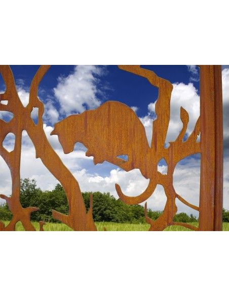 Deko Katzen und Mäuse Sichtschutzwand Katzen - Metall Paravent 200 cm hoch 

ausgefallener 2 m hoher Sichtschutz mit Katzenmot