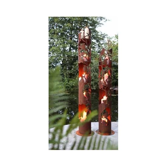 Windlichtsäule Metall oder Holz mit Glas  Windlichtsäule Vogel 180 cm - runde Rostsäule mit Ästen und Vögelchen 
Im Sommer kann