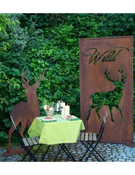 Sichtschutzwände und Paravents Sichtschutzwand mit gehendem Hirsch und Schriftzug  -Wild - Höhe 200 cm - Breite 100 cm 
Metall  Sichtschutzwände und Paravents Sichtschutzwand mit gehendem Hirsch und Schriftzug  -Wild - Höhe 200 cm - Breite 100 cm 
Metall
