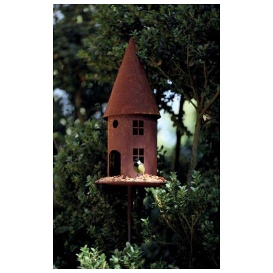 Vogelhäuser Vogelhaus rund Höhe 45 cm  - Vogelfutterhaus mit eckigen Fenstern Dieses Vogelfutterhaus aus Metall mit optionalem S