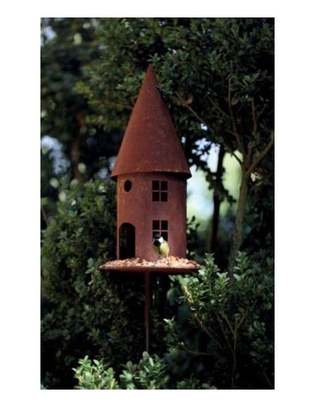 Vogelhäuser Vogelhaus rund Höhe 45 cm  - Vogelfutterhaus mit eckigen Fenstern Dieses Vogelfutterhaus aus Metall mit optionalem S